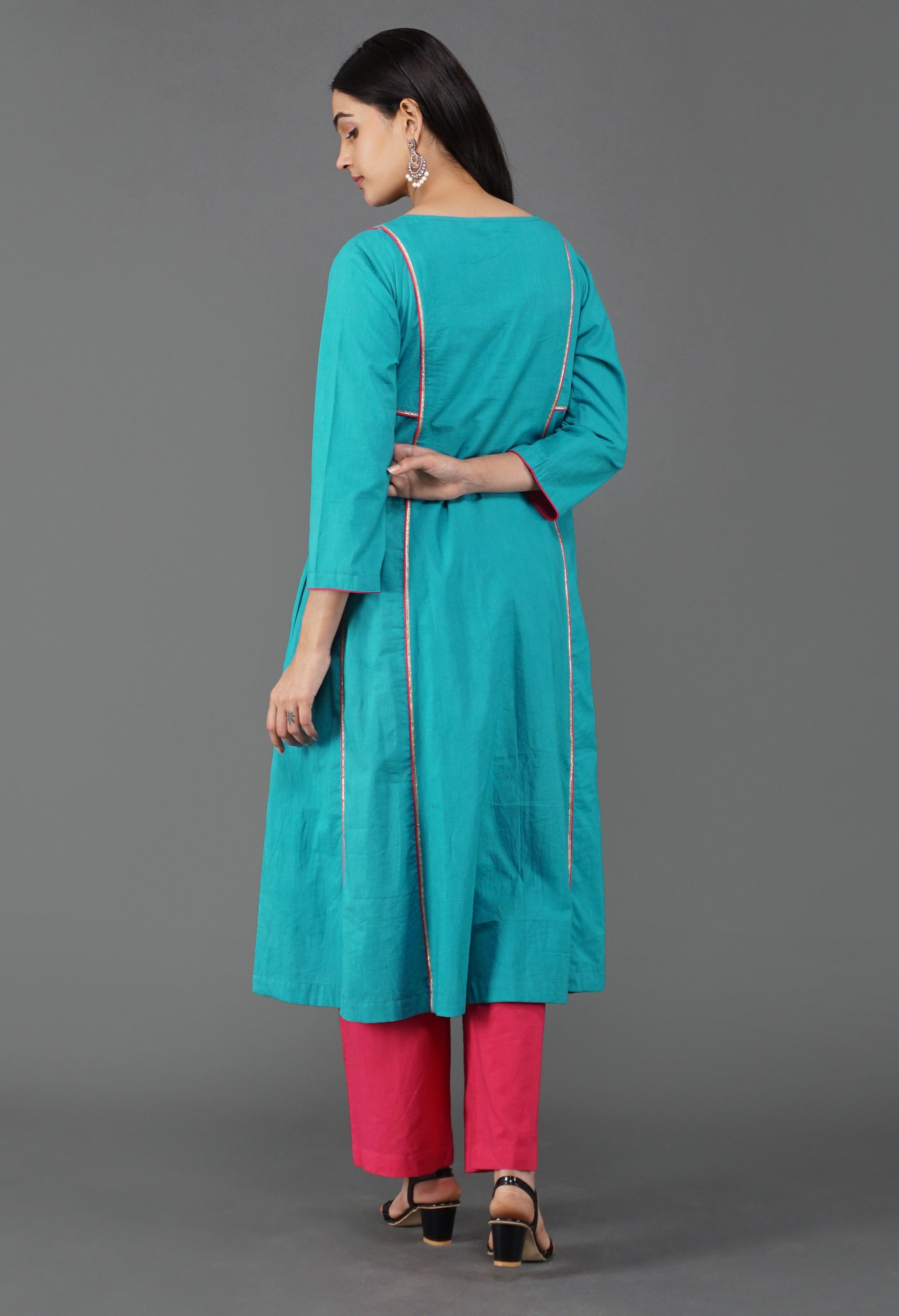 Aqua Blue Cotton Kurta Set | Aqua Blue Kurta Set For Women
